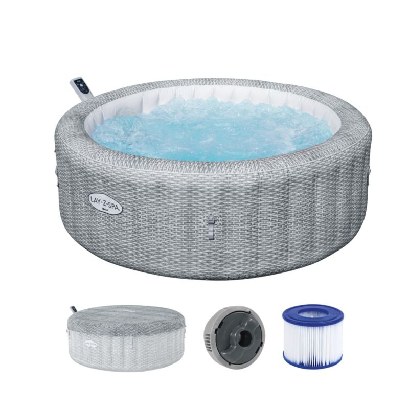 LAY-Z-SPA Whirlpool Bali 196x71cm Grau Rattan Rund