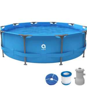 Avenli Frame Plus Stahlrahmenpool Set Rund 366 x 76 cm Blau mit CleanPlus Filterpumpe Schläuchen und Filterkartusche