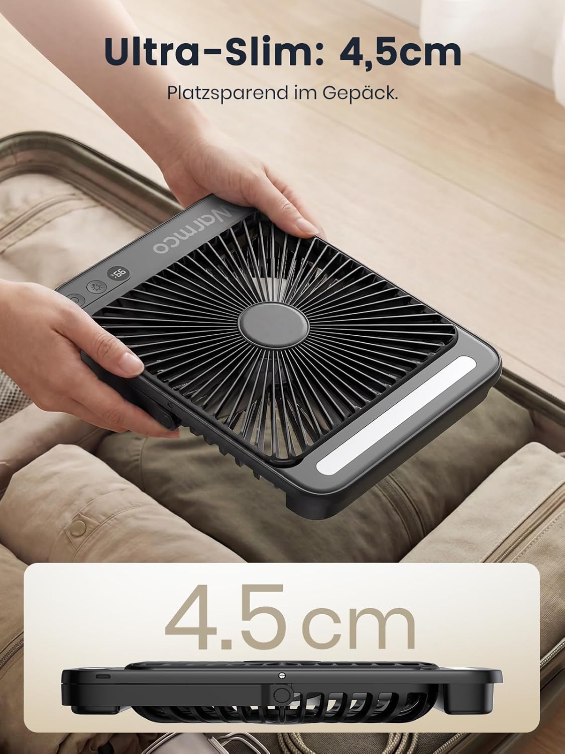 Warmco 20000mAh Akku Camping Ventilator Leise 27cm mit Lampe – Bild 4