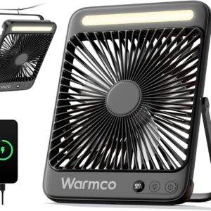 Warmco 20000mAh Akku Camping Ventilator Leise 27cm mit Lampe