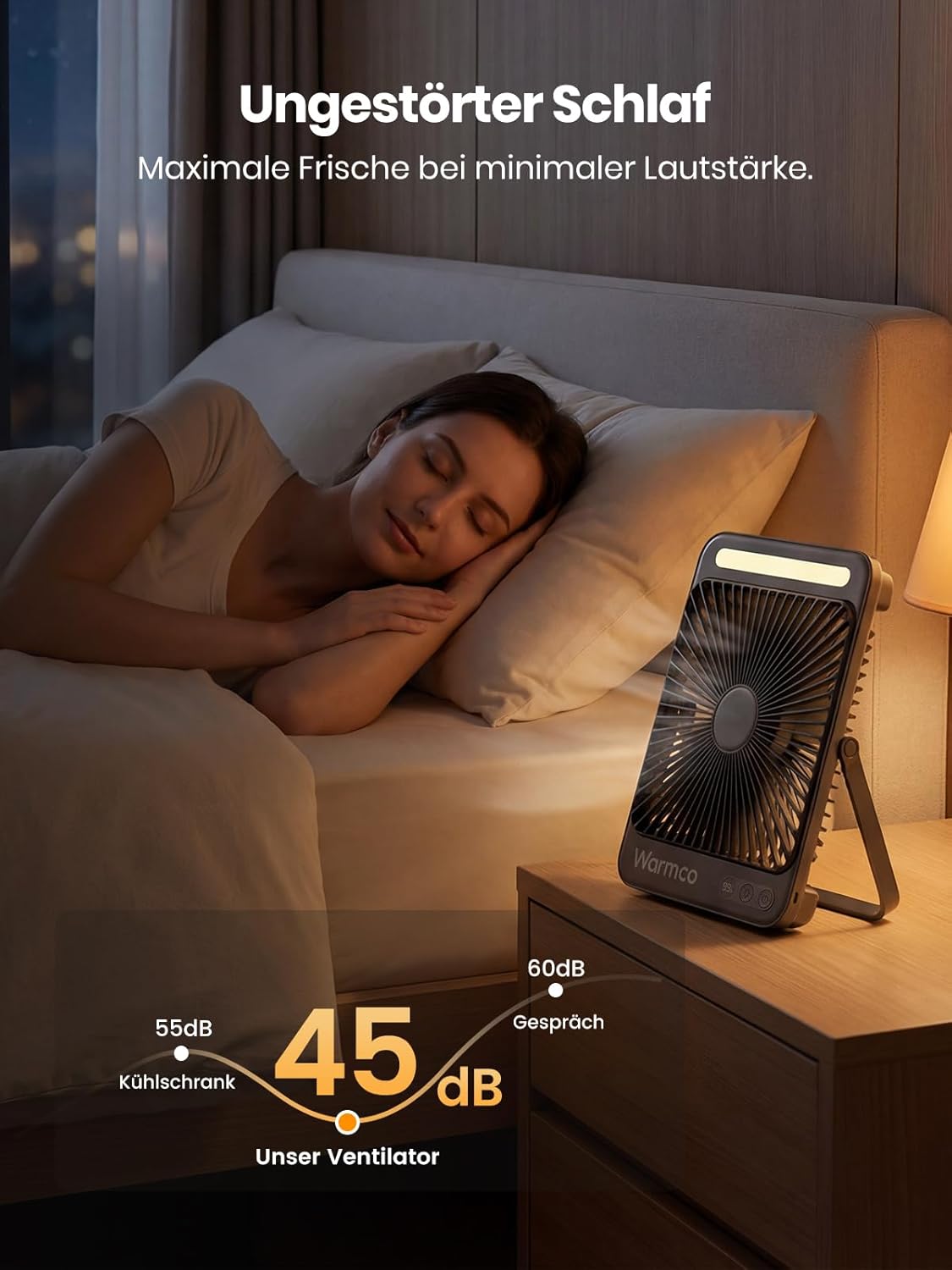 Warmco 20000mAh Akku Camping Ventilator Leise 27cm mit Lampe – Bild 5