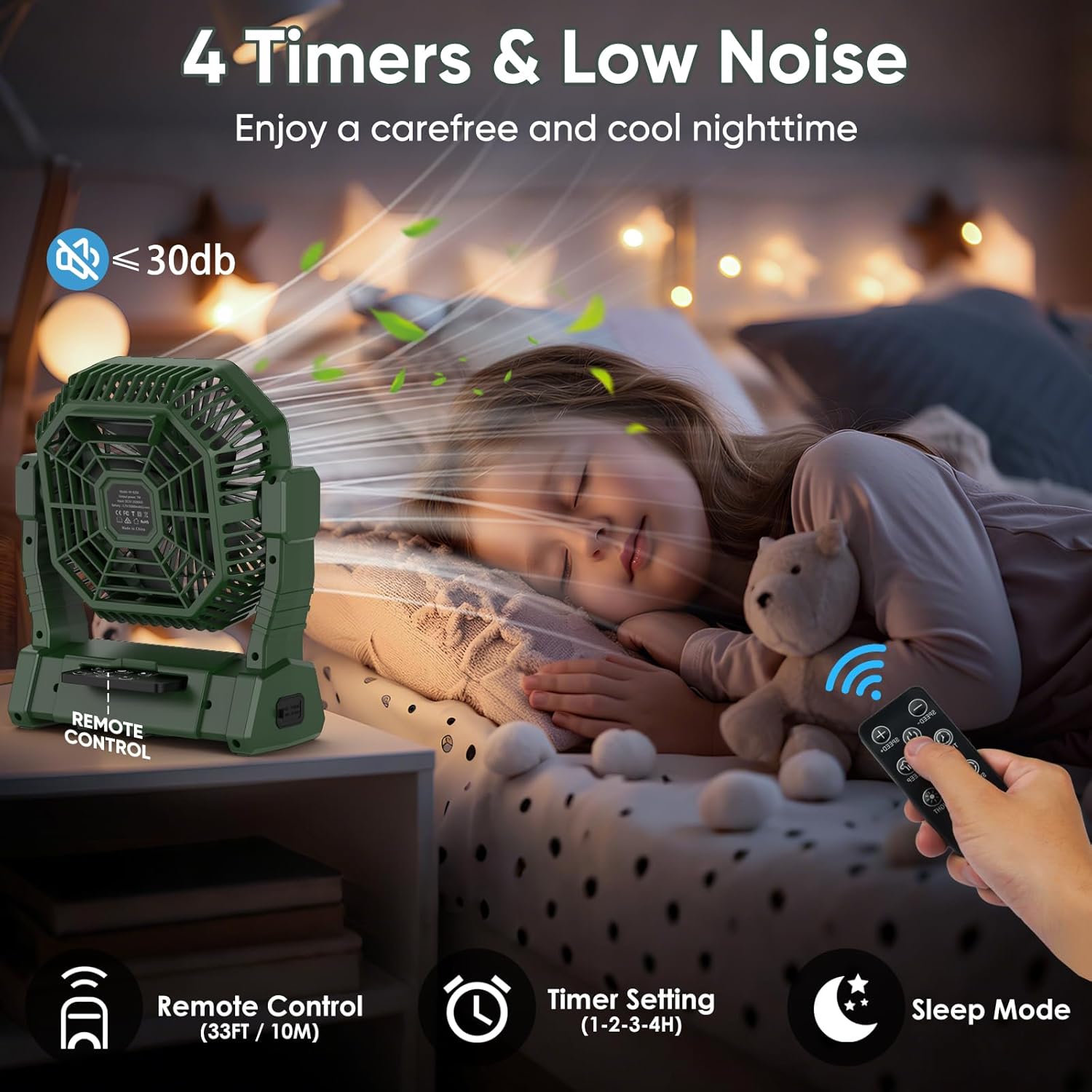 COZII Camping Ventilator, 20000mAh Tragbarer Ventilator Akku mit LED Licht & Fernbedienung – Bild 7