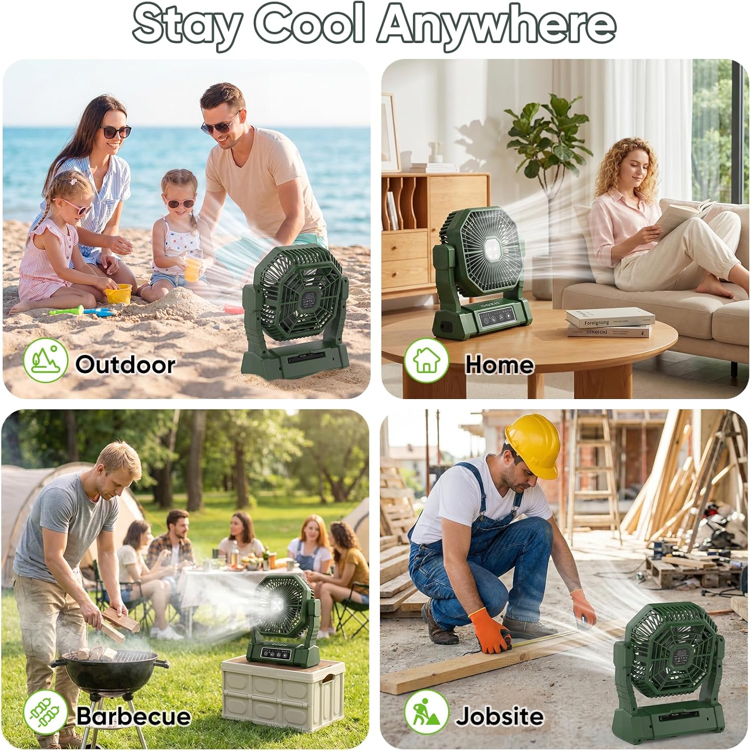 COZII Camping Ventilator, 20000mAh Tragbarer Ventilator Akku mit LED Licht & Fernbedienung – Bild 5