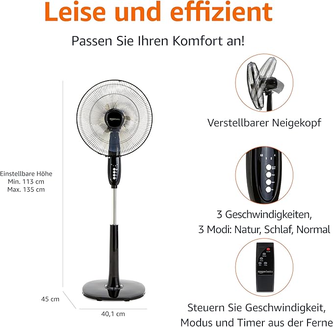 Standventilator 40 cm mit Fernbedienung – Bild 2