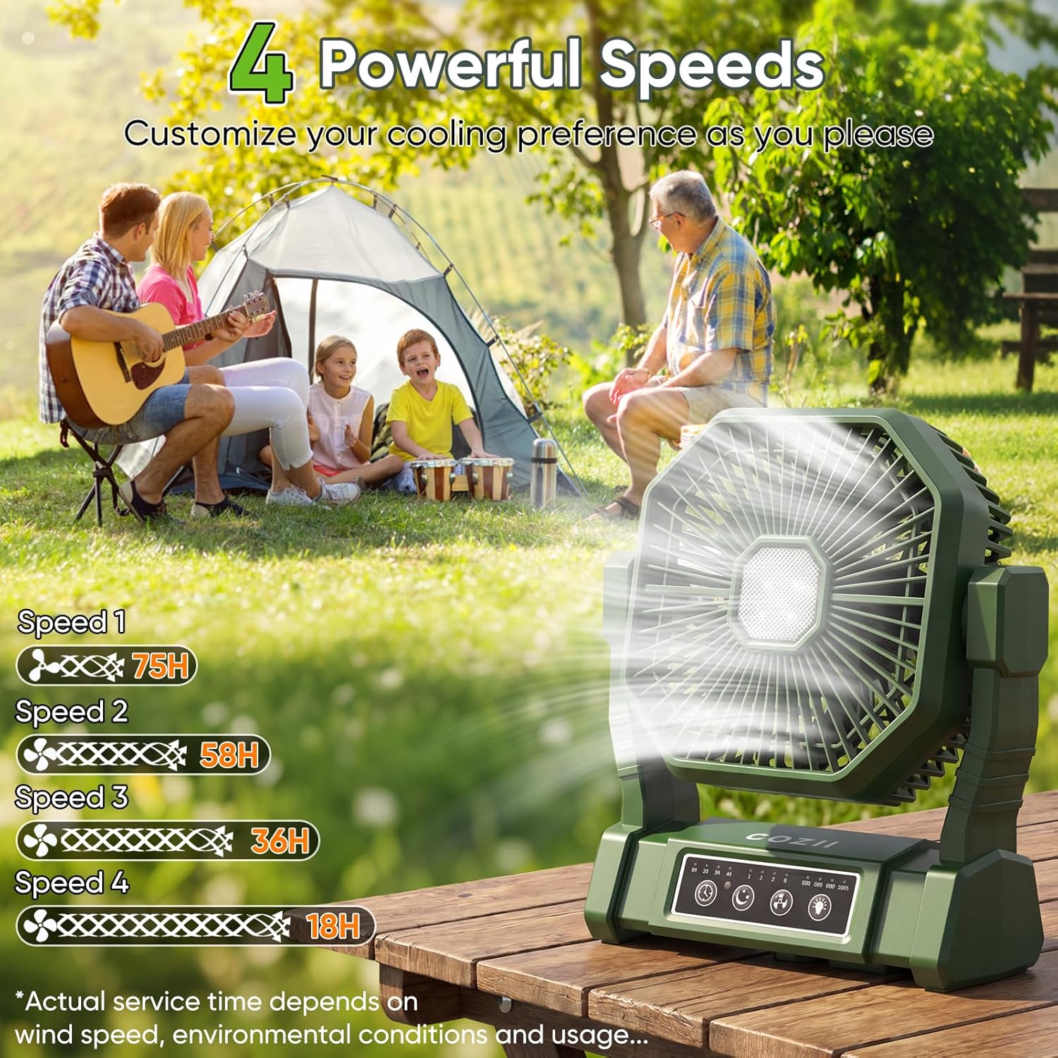 COZII Camping Ventilator, 20000mAh Tragbarer Ventilator Akku mit LED Licht & Fernbedienung – Bild 3