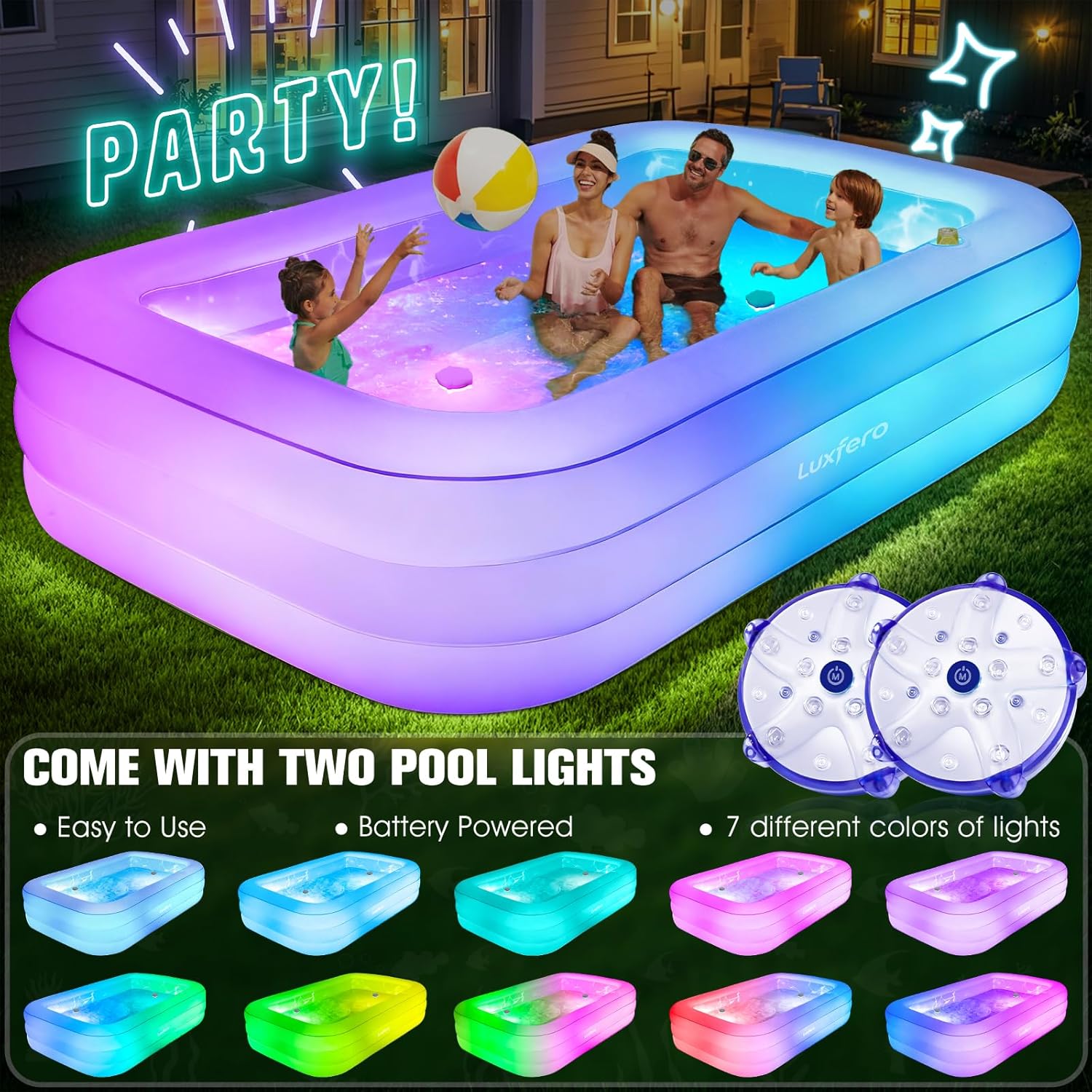 Luxfero Aufblasbarer Pool Erwachsene mit Sitz und Poolbeleuchtung – Bild 7