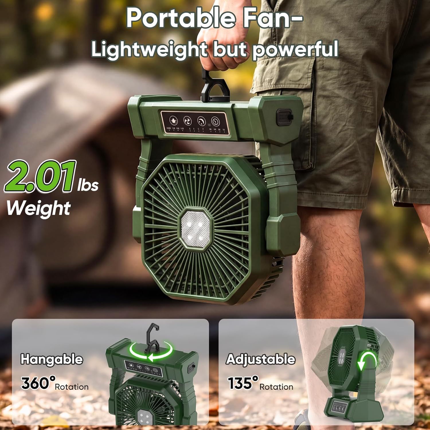 COZII Camping Ventilator, 20000mAh Tragbarer Ventilator Akku mit LED Licht & Fernbedienung – Bild 4