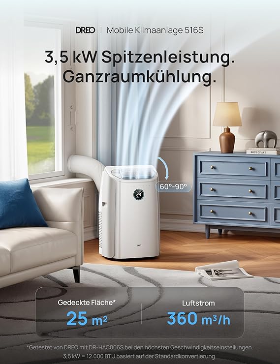 DREO 12000 BTU Mobiles Klimagerät (3-in-1 Kühlen/Ventilieren/Entfeuchten) – Bild 2