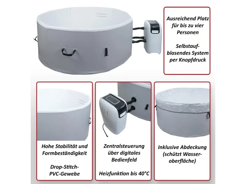 MCW Whirlpool N97 4 Personen Heizbar Aufblasbar Pumpe Dropstitch-Gewebe Rund Ø150cm – Bild 4