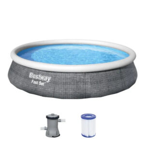 Bestway Fast Set Aufstellpool-Set Ø 396 cm x 84 cm Rund Schiefergrau